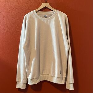 Comfrt Women’s Beige Waffle Knit Crewneck Slouchy Long Sleeve Ribbed Cuff Top